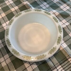 Anchor Hocking Glass VTG 70’s Large Avocado Green Floral White Milk Glass Bowl